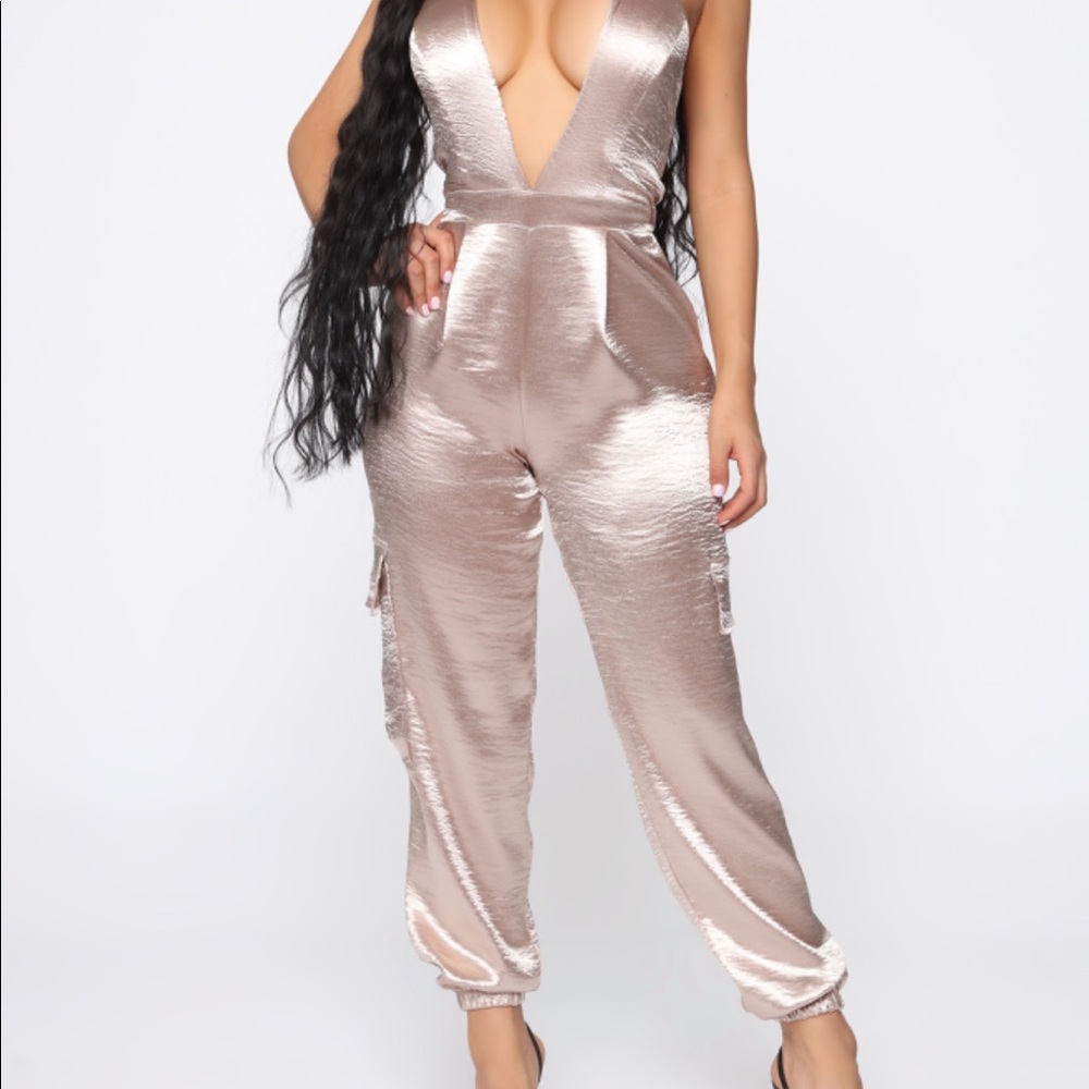 Jacinda Satin Cargo Jumpsuit - Taupe